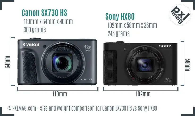 Canon SX730 HS vs Sony HX80 size comparison