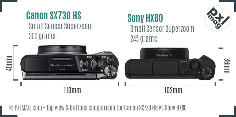 Canon SX730 HS vs Sony HX80 top view buttons comparison