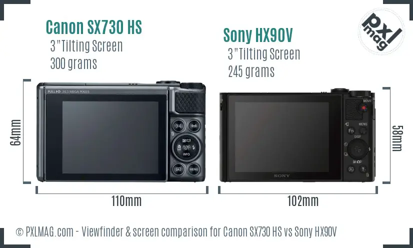 Canon SX730 HS vs Sony HX90V Screen and Viewfinder comparison