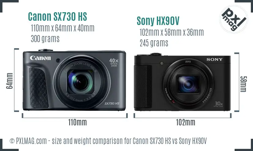 Canon SX730 HS vs Sony HX90V size comparison