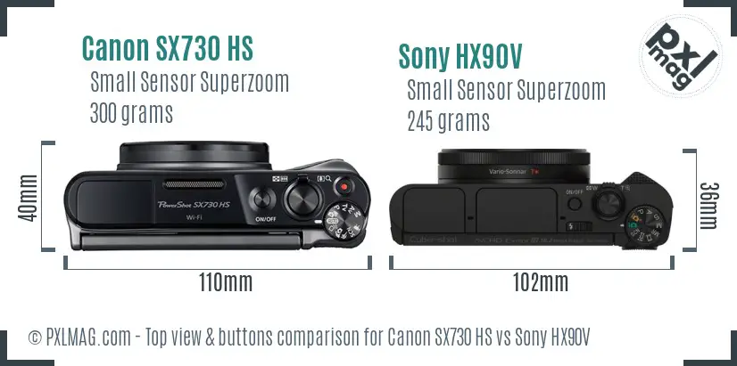 Canon SX730 HS vs Sony HX90V top view buttons comparison