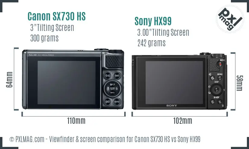 Canon SX730 HS vs Sony HX99 Screen and Viewfinder comparison