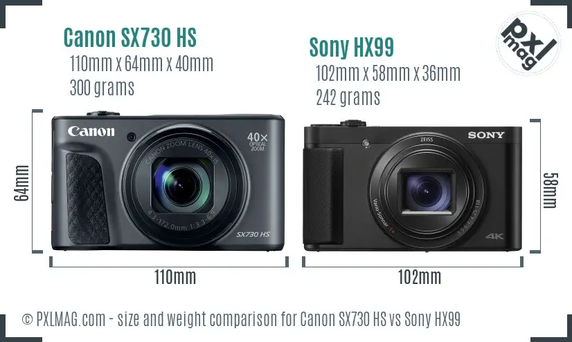 Canon SX730 HS vs Sony HX99 size comparison