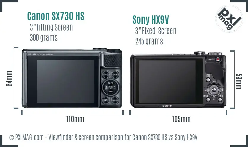 Canon SX730 HS vs Sony HX9V Screen and Viewfinder comparison