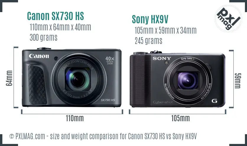 Canon SX730 HS vs Sony HX9V size comparison