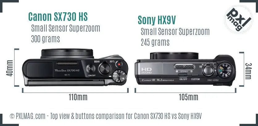 Canon SX730 HS vs Sony HX9V top view buttons comparison