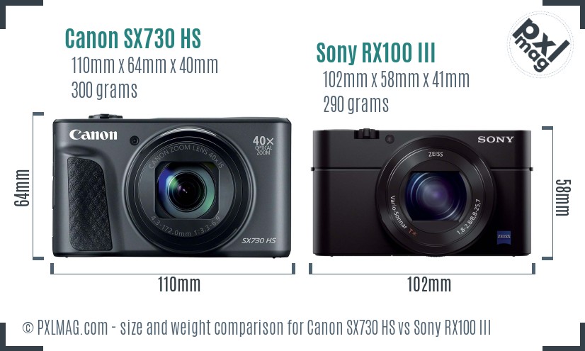 Canon SX730 HS vs Sony RX100 III size comparison