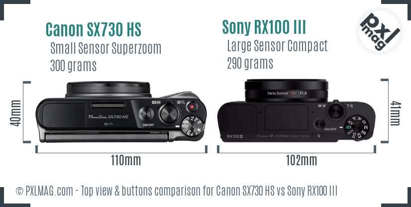 Canon SX730 HS vs Sony RX100 III top view buttons comparison