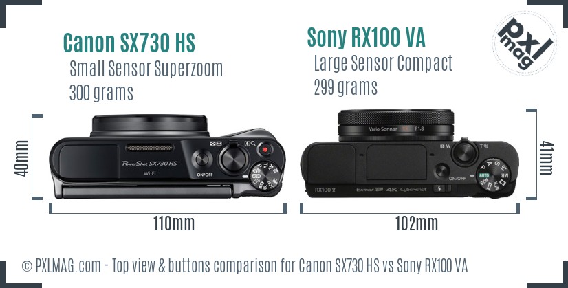 Canon SX730 HS vs Sony RX100 VA top view buttons comparison