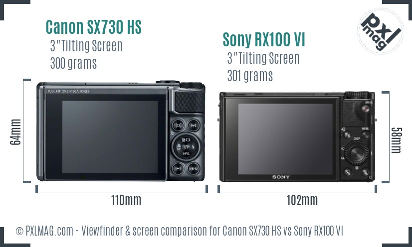 Canon SX730 HS vs Sony RX100 VI Screen and Viewfinder comparison