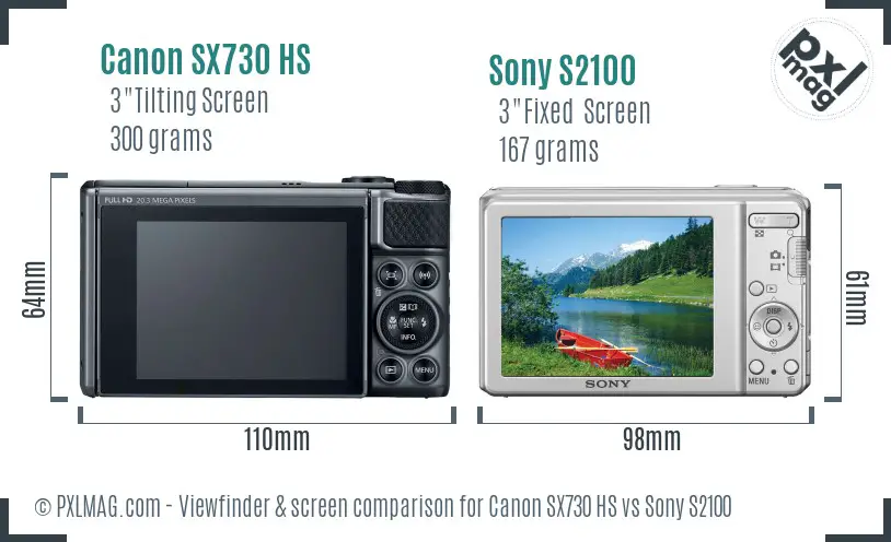 Canon SX730 HS vs Sony S2100 Screen and Viewfinder comparison