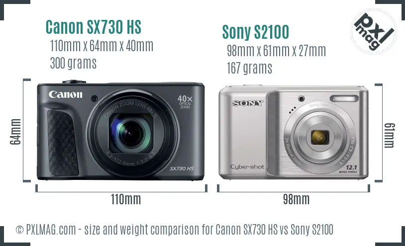 Canon SX730 HS vs Sony S2100 size comparison