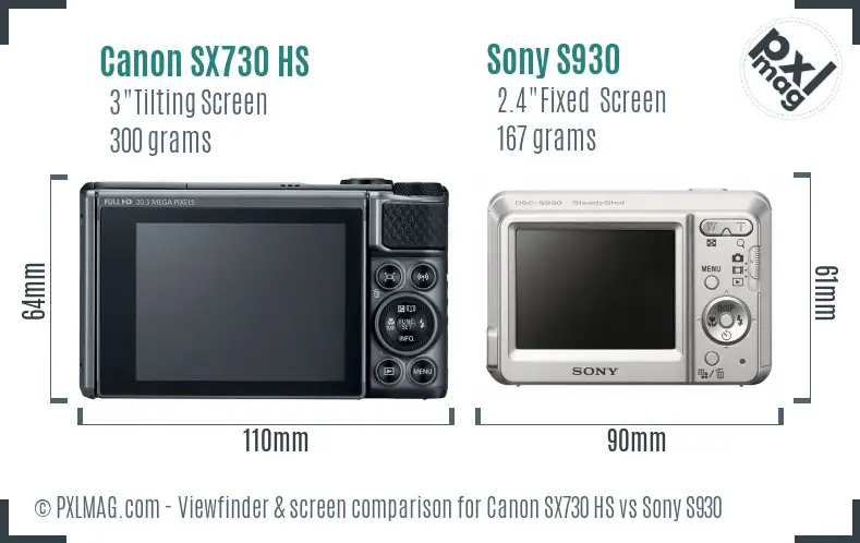 Canon SX730 HS vs Sony S930 Screen and Viewfinder comparison