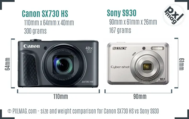 Canon SX730 HS vs Sony S930 size comparison