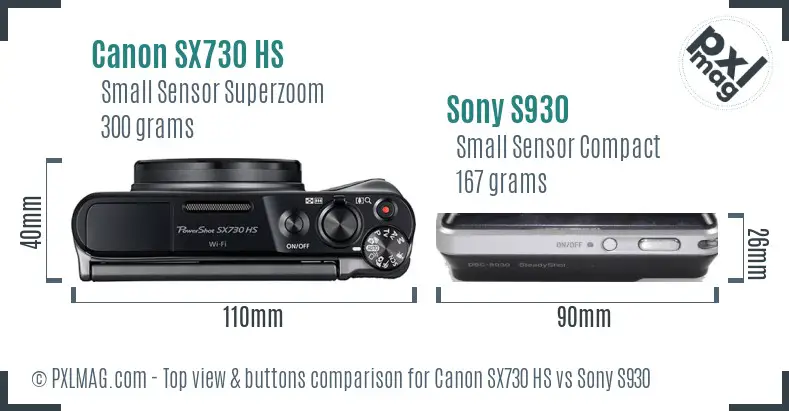 Canon SX730 HS vs Sony S930 top view buttons comparison