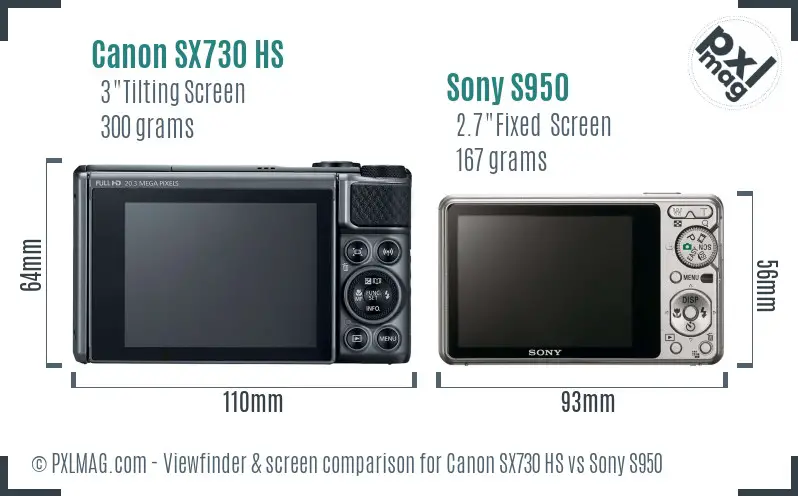 Canon SX730 HS vs Sony S950 Screen and Viewfinder comparison