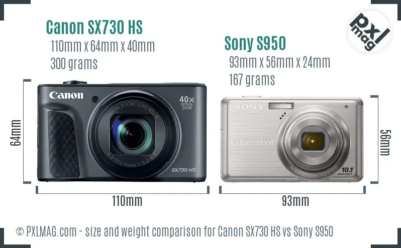 Canon SX730 HS vs Sony S950 size comparison