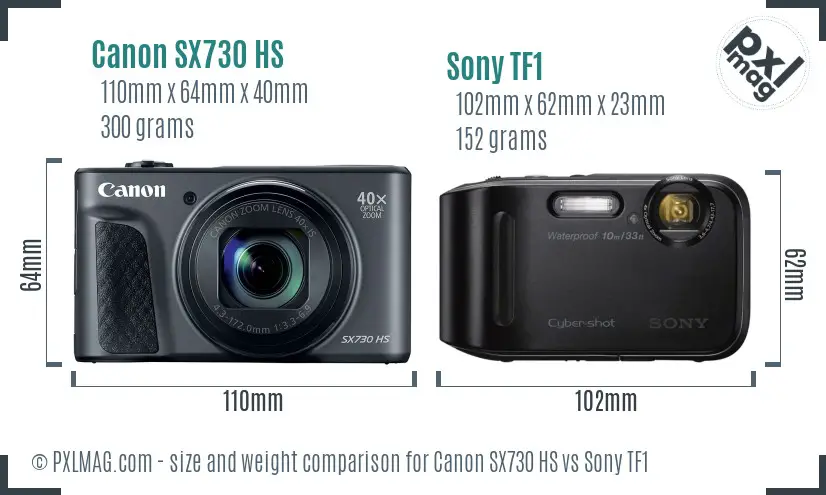 Canon SX730 HS vs Sony TF1 size comparison