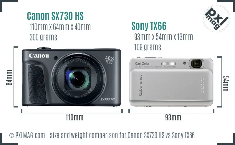 Canon SX730 HS vs Sony TX66 size comparison