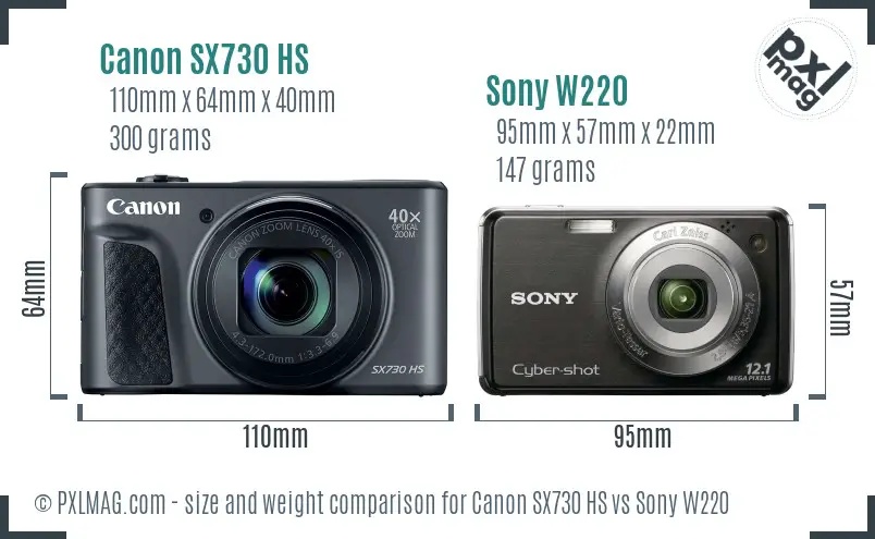Canon SX730 HS vs Sony W220 size comparison