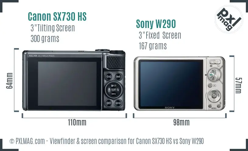 Canon SX730 HS vs Sony W290 Screen and Viewfinder comparison
