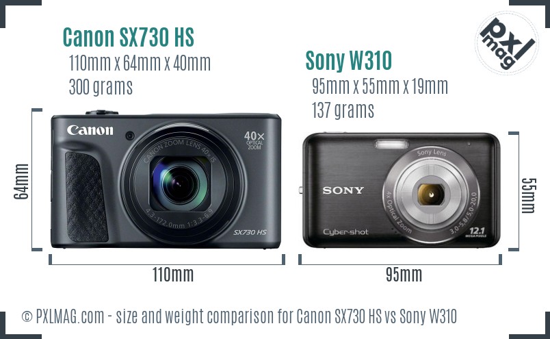 Canon SX730 HS vs Sony W310 size comparison