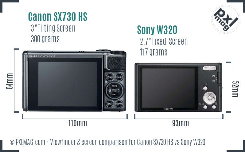 Canon SX730 HS vs Sony W320 Screen and Viewfinder comparison