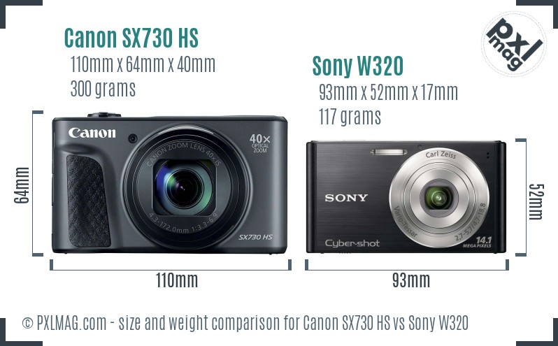 Canon SX730 HS vs Sony W320 size comparison