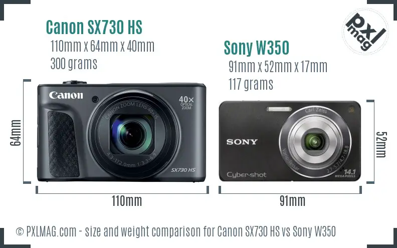 Canon SX730 HS vs Sony W350 size comparison