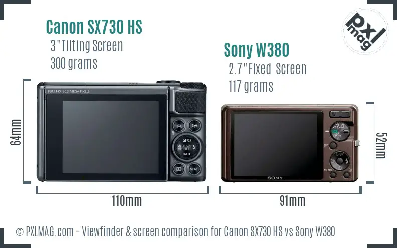 Canon SX730 HS vs Sony W380 Screen and Viewfinder comparison Canon SX730 HS vs Sony W380 Screen and Viewfinder comparison