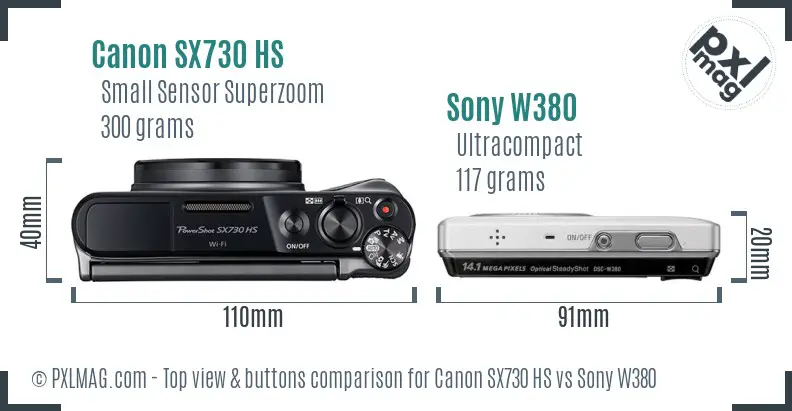 Canon SX730 HS vs Sony W380 top view buttons comparison Canon SX730 HS vs Sony W380 top view buttons comparison