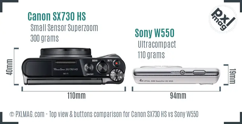 Canon SX730 HS vs Sony W550 top view buttons comparison Canon SX730 HS vs Sony W550 top view buttons comparison