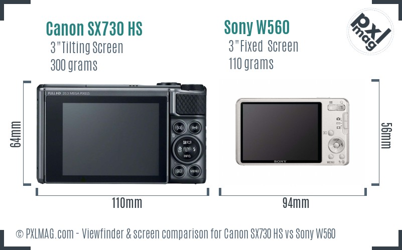 Canon SX730 HS vs Sony W560 Screen and Viewfinder comparison