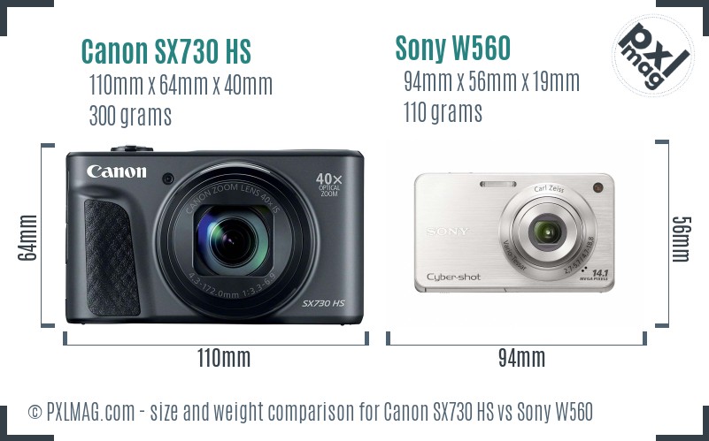 Canon SX730 HS vs Sony W560 size comparison