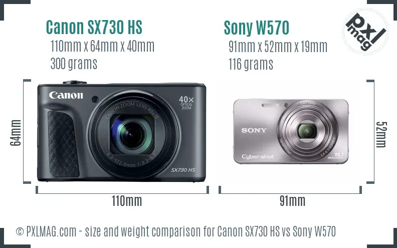 Canon SX730 HS vs Sony W570 size comparison