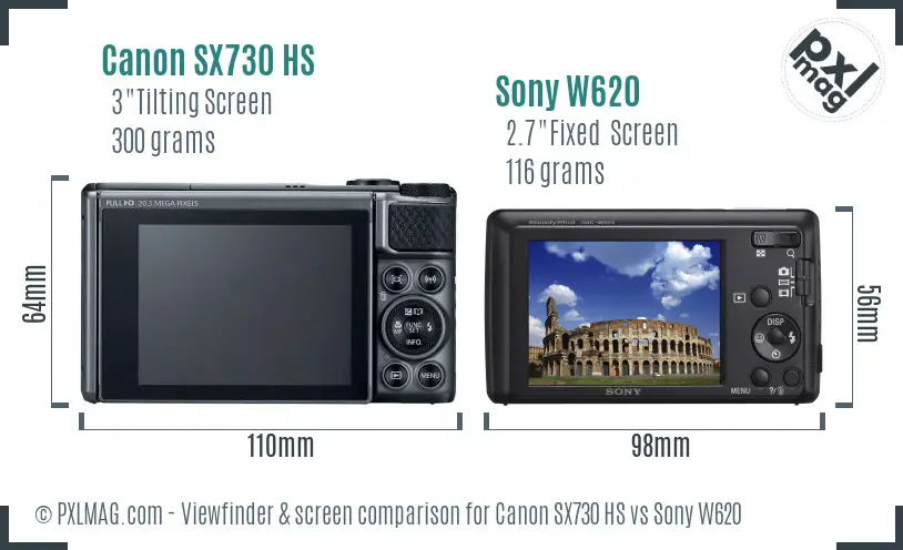 Canon SX730 HS vs Sony W620 Screen and Viewfinder comparison Canon SX730 HS vs Sony W620 Screen and Viewfinder comparison