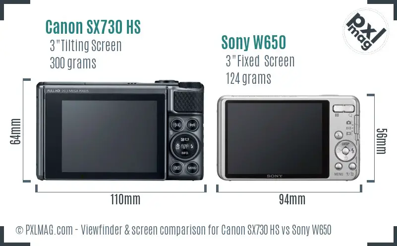 Canon SX730 HS vs Sony W650 Screen and Viewfinder comparison Canon SX730 HS vs Sony W650 Screen and Viewfinder comparison