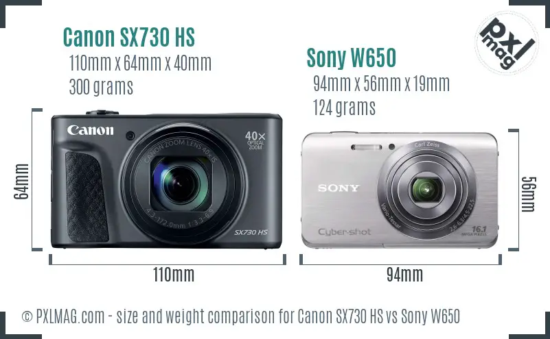 Canon SX730 HS vs Sony W650 size comparison Canon SX730 HS vs Sony W650 size comparison