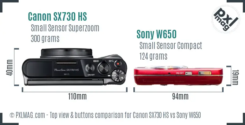 Canon SX730 HS vs Sony W650 top view buttons comparison Canon SX730 HS vs Sony W650 top view buttons comparison