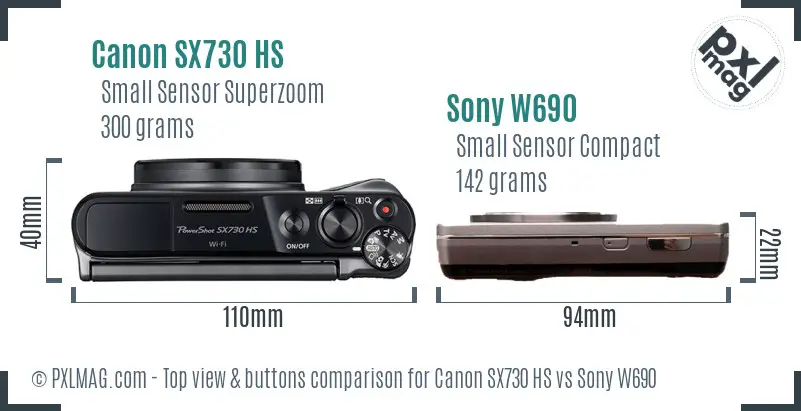 Canon SX730 HS vs Sony W690 top view buttons comparison Canon SX730 HS vs Sony W690 top view buttons comparison