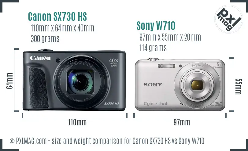Canon SX730 HS vs Sony W710 size comparison