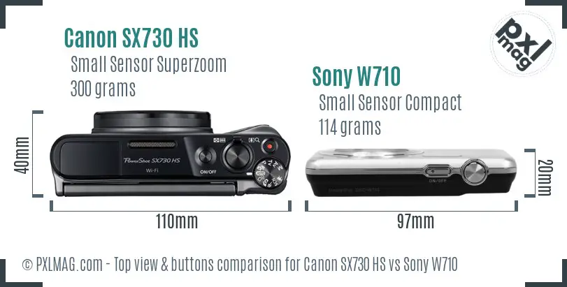 Canon SX730 HS vs Sony W710 top view buttons comparison