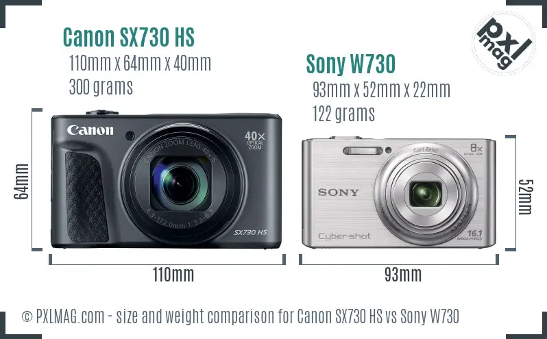 Canon SX730 HS vs Sony W730 size comparison