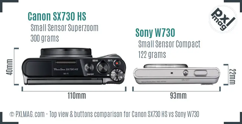Canon SX730 HS vs Sony W730 top view buttons comparison