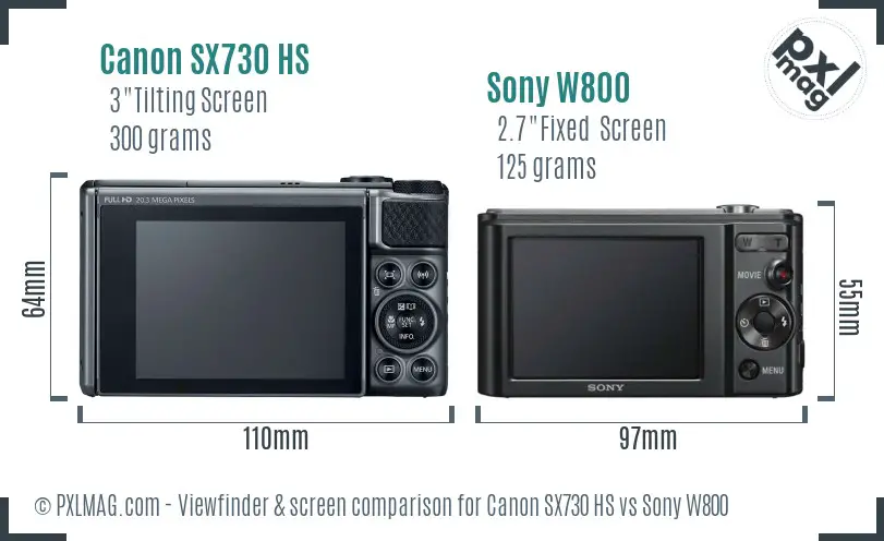 Canon SX730 HS vs Sony W800 Screen and Viewfinder comparison