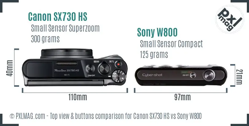 Canon SX730 HS vs Sony W800 top view buttons comparison