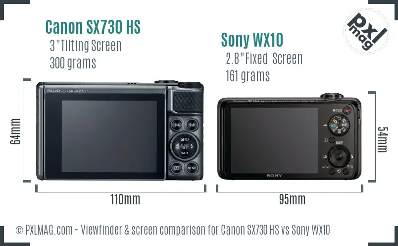 Canon SX730 HS vs Sony WX10 Screen and Viewfinder comparison