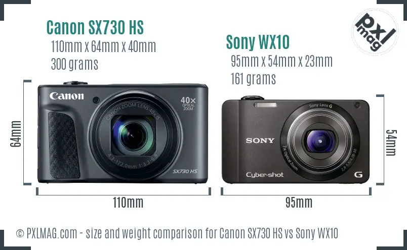 Canon SX730 HS vs Sony WX10 size comparison