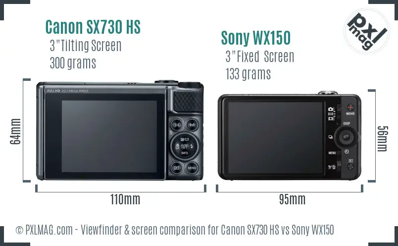 Canon SX730 HS vs Sony WX150 Screen and Viewfinder comparison