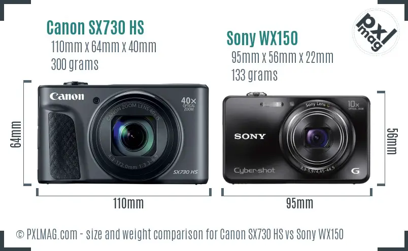 Canon SX730 HS vs Sony WX150 size comparison